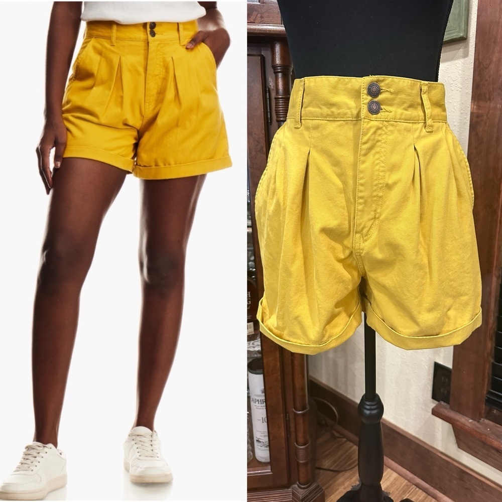 Forever 21 Yellow High-Waist Pleated Shorts